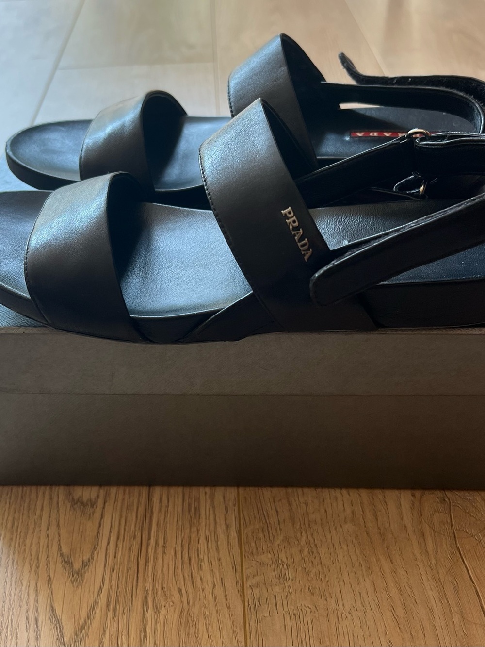 Authentic Prada Black Leather Sandals – Size 39 – With Box